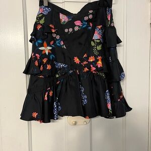 Cynthia Rowley Mini Silk Floral Ruffle Skirt 6 Witchy Cottage Indie Boho black